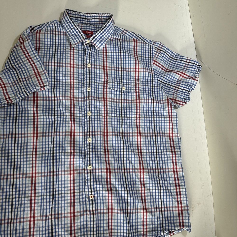 Izod Red Blue White Slim Fit XL Casual Button Down Pocket Shirt Large‎ - Picture 3 of 6